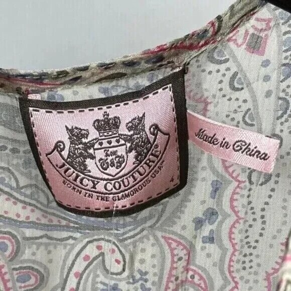 NEW Juicy Couture Dress Womens 4 pink tan paisley floral silk designer - Picture 4 of 10
